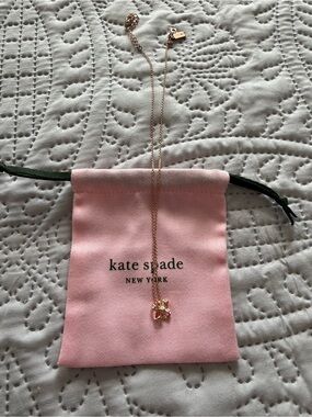 kate spade rose gold-tone floral ribbon pendant necklace with crystals
